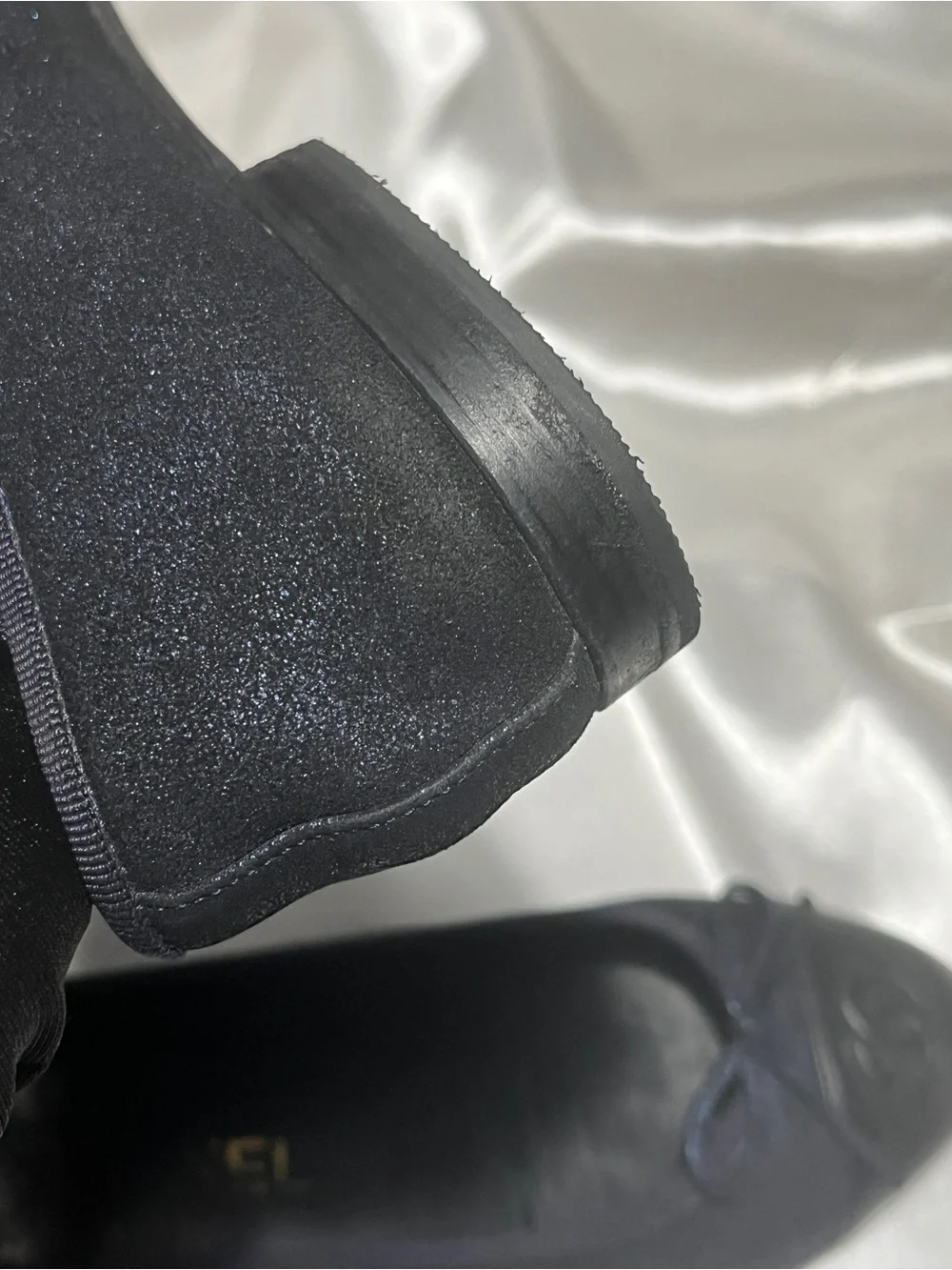 CHANEL Black Cap-Toe navy suede Ballet Flats with CC Logo